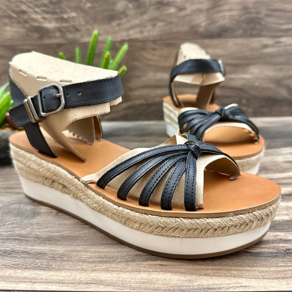 NIB Lucky Brand Juniffer Platform Wedge Sandal Black Dress Winter Haze 9M - Picture 4 of 12